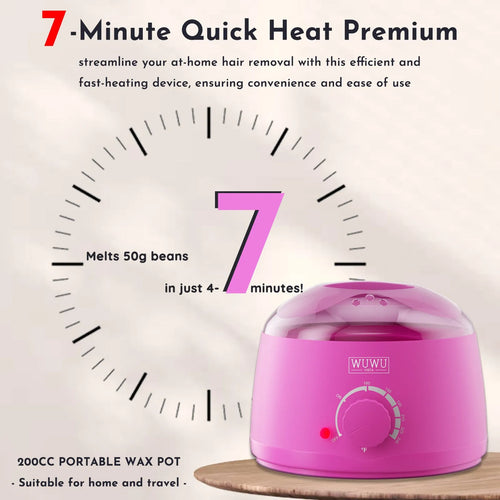 27-piece hair removal wax kit with wax heater machine, four coloured wax bead bags, and wax sticks for face and body application