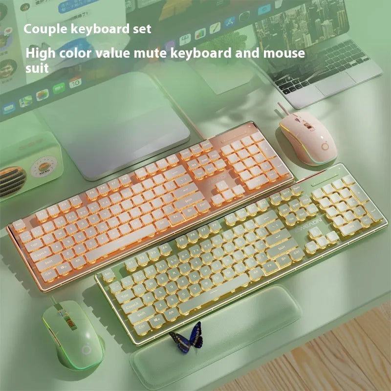 Prewalker V3 wired keyboard and mouse suit in retro green colour on desktop