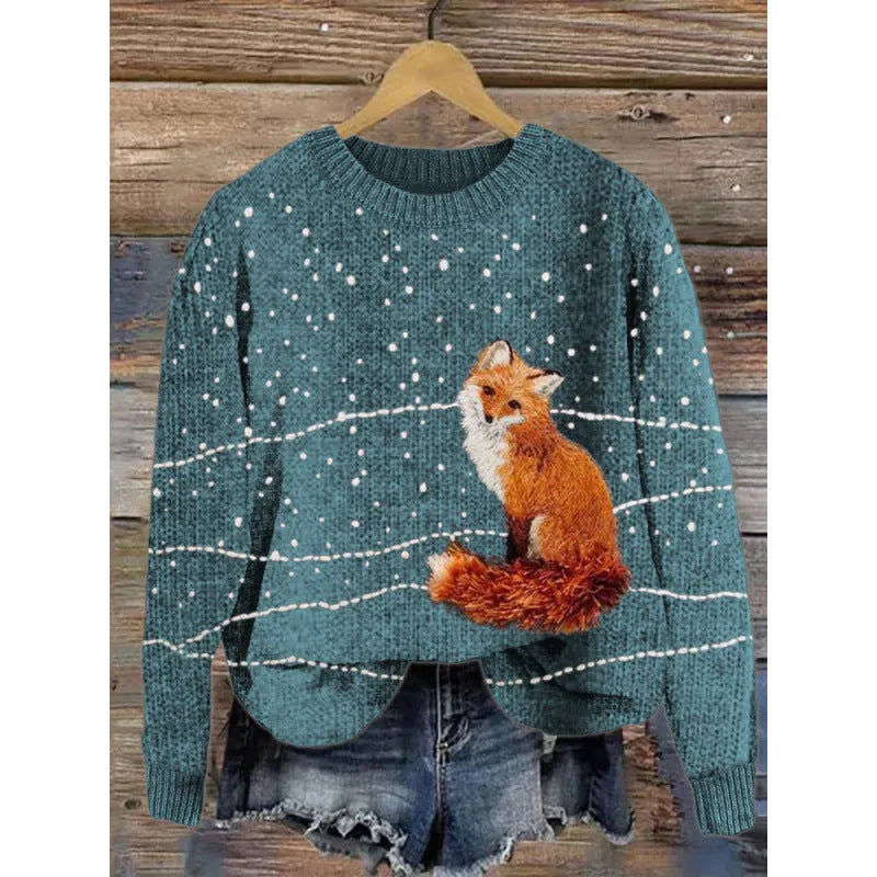 Little Flower digital printed round neck sweater in a floral pattern on a polyester fabric.
