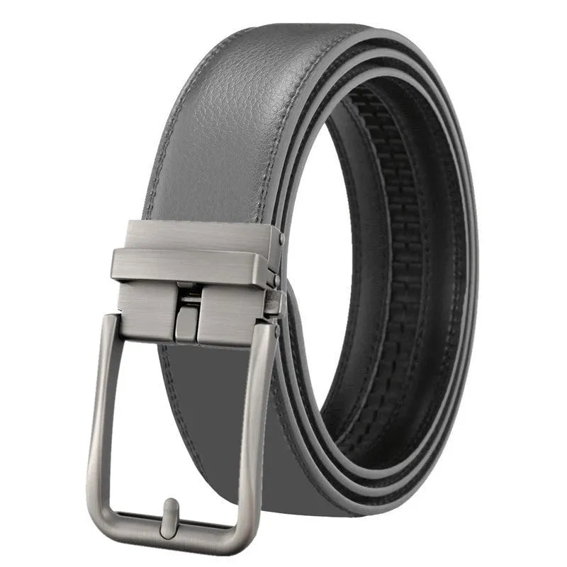 Men's genuine leather belt with automatic alloy buckle, available in multiple colours and lengths