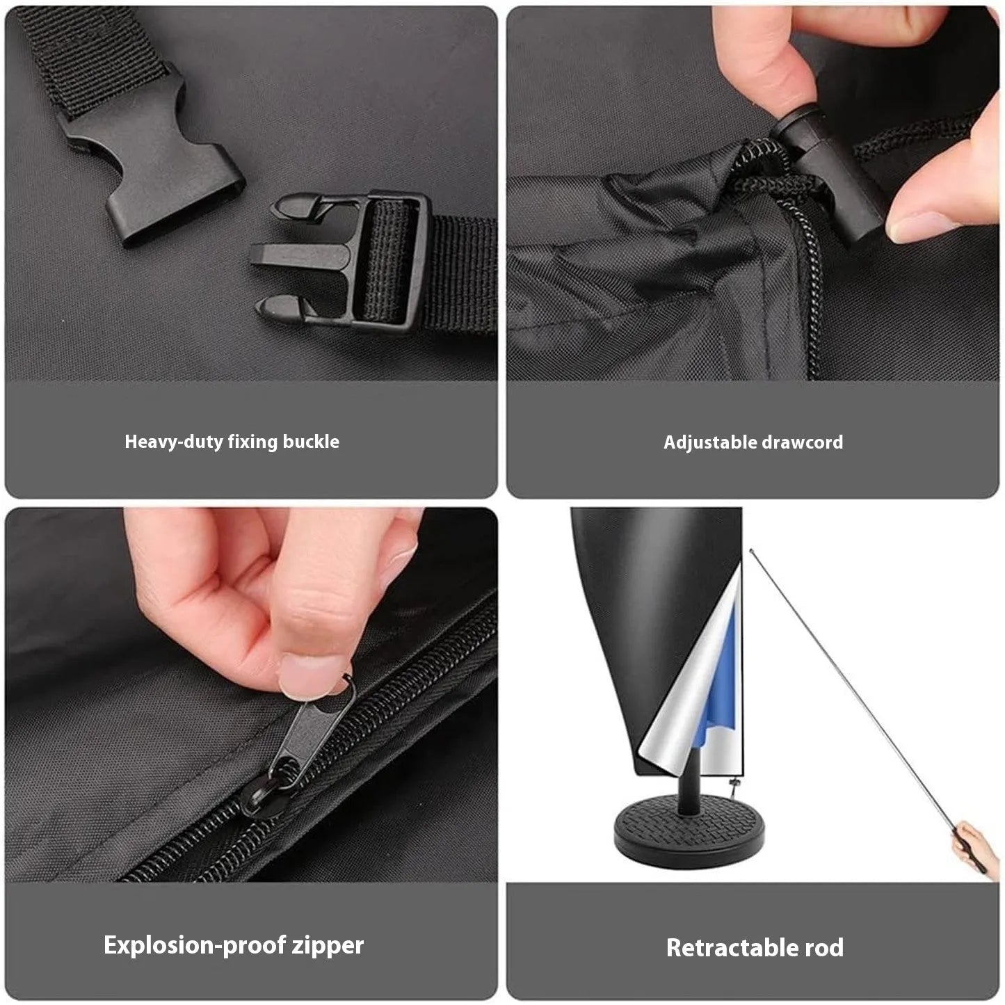 Simple grey waterproof Oxford cloth cover for an offset banana patio umbrella.