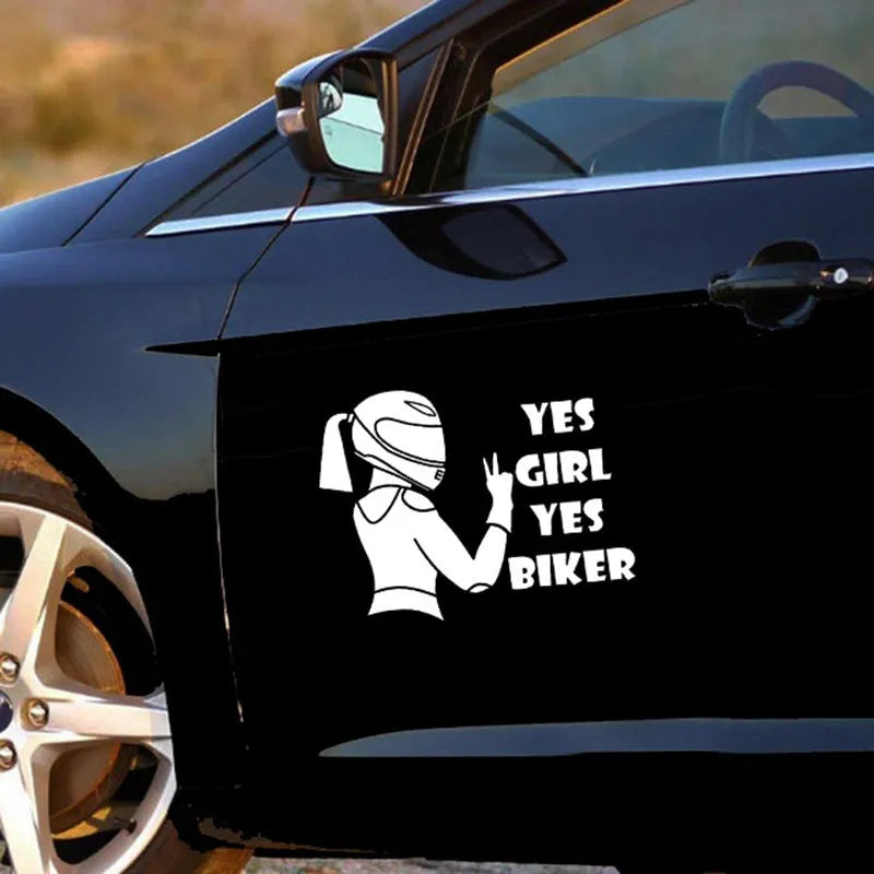 Cool Girl Rider black character vinyl car sticker measuring 16cm by 15cm.