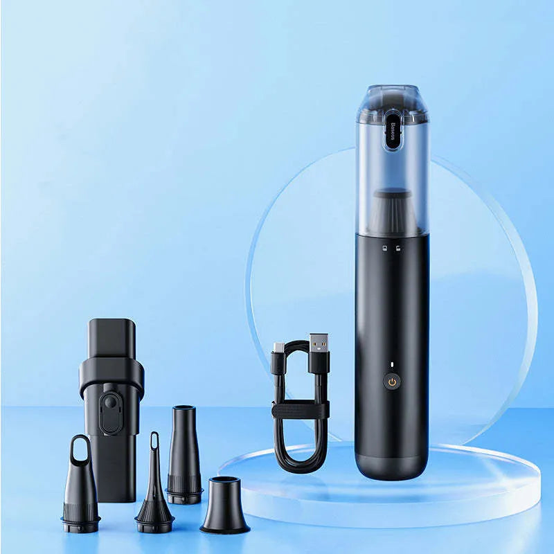 BASEUS A3 wireless car vacuum cleaner in black or silver with Type-C charging port