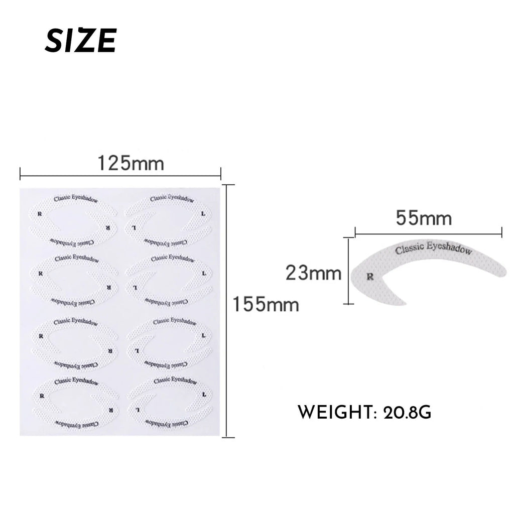 Set of four reusable flexible eyeliner and eyeshadow makeup sticker templates on a table