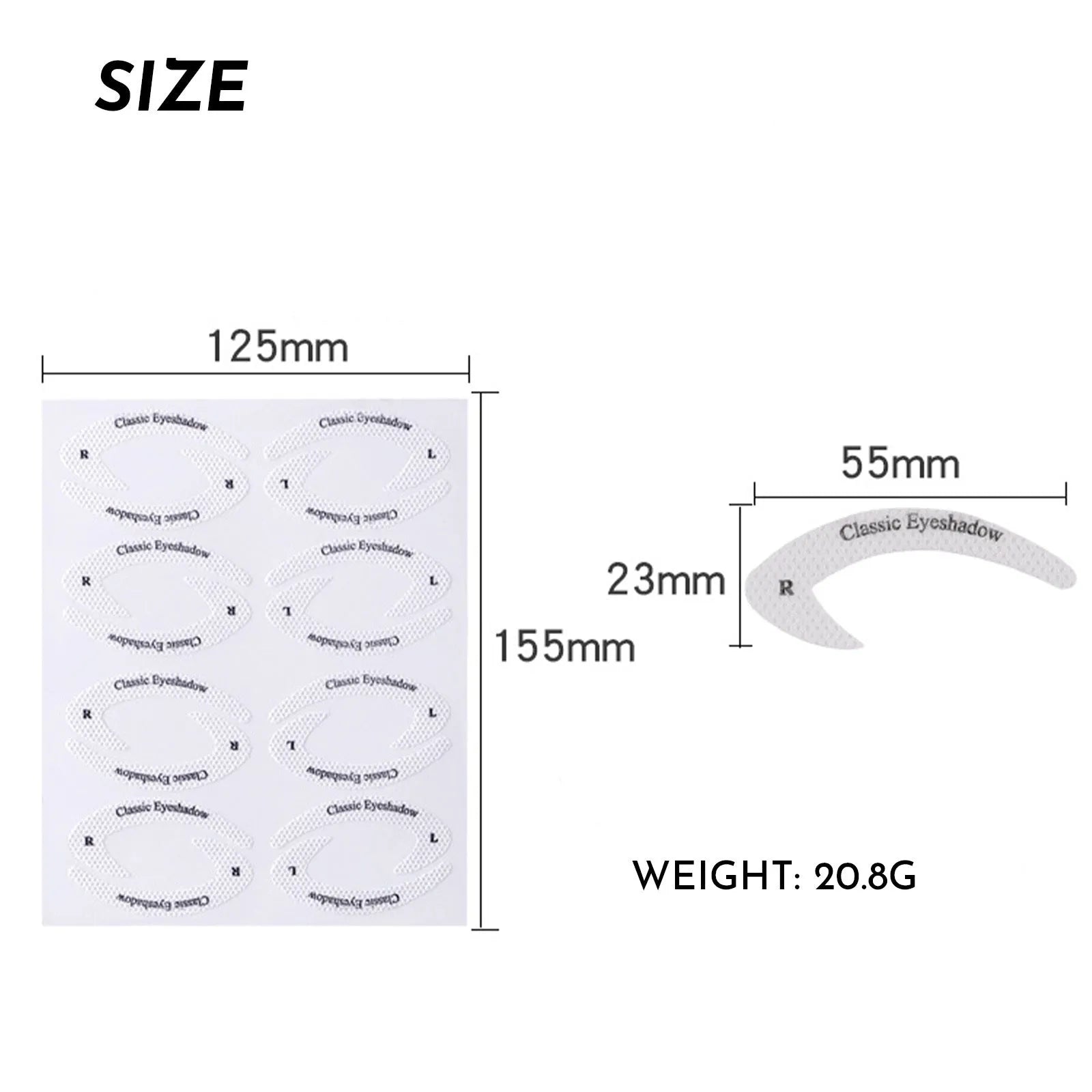 Set of four reusable flexible eyeliner and eyeshadow makeup sticker templates on a table