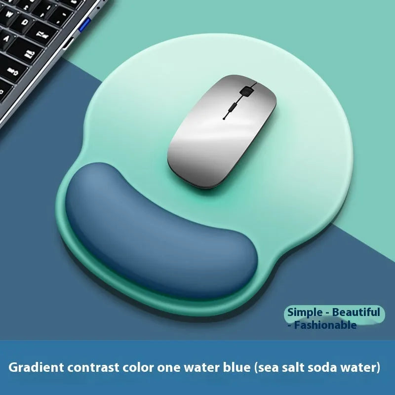 Silicone mouse mat with wrist support pad in gradient blue-black colour pattern