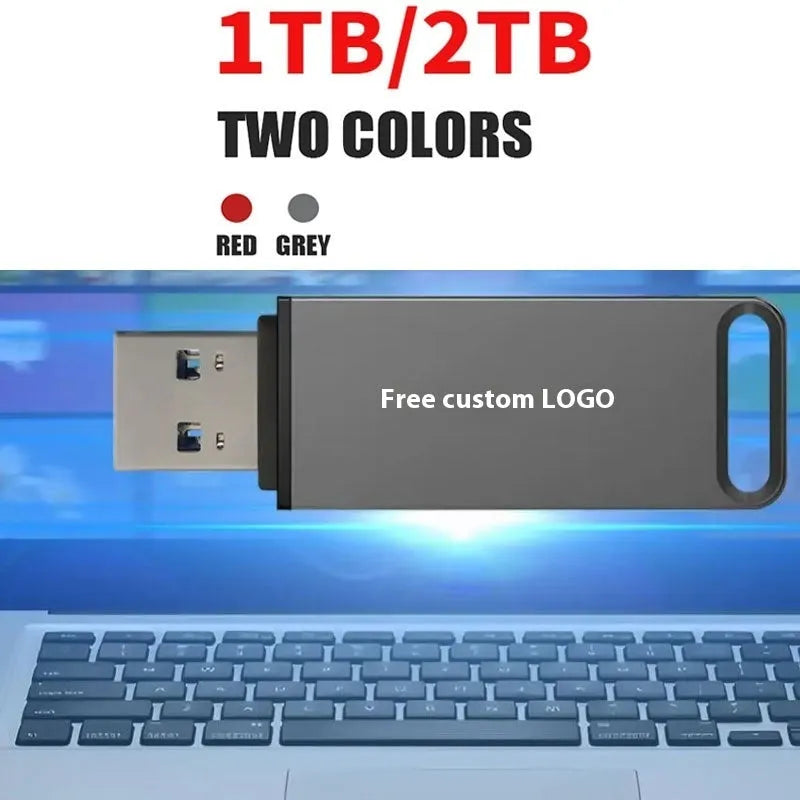 Metal USB flash drive in black, red, or silver with custom graphic printing option.
