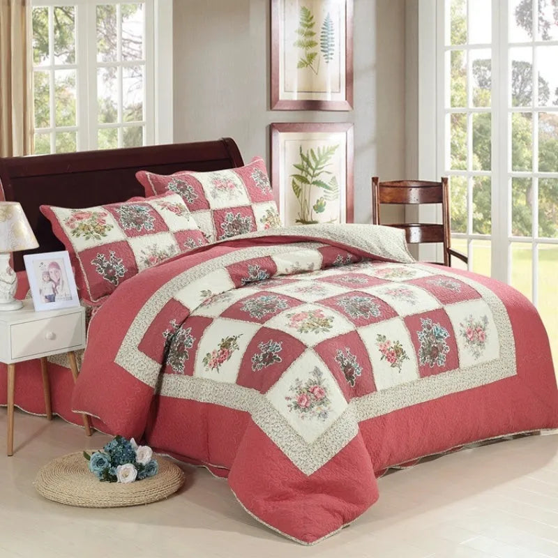Washed pure cotton quilted bedspread and pillowcase set in a Korean style, showing textured non-slip surface.