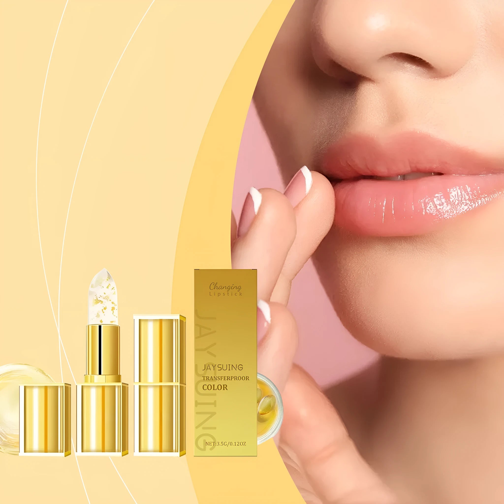 Gold Foil Discoloration Nourishing Lipstick in a 2.6cm compact case, 3.5g net content.