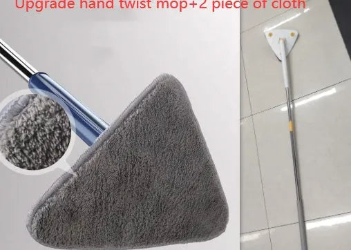 Extendable triangle cleaning mop with rotating head and stainless steel pole in blue colour