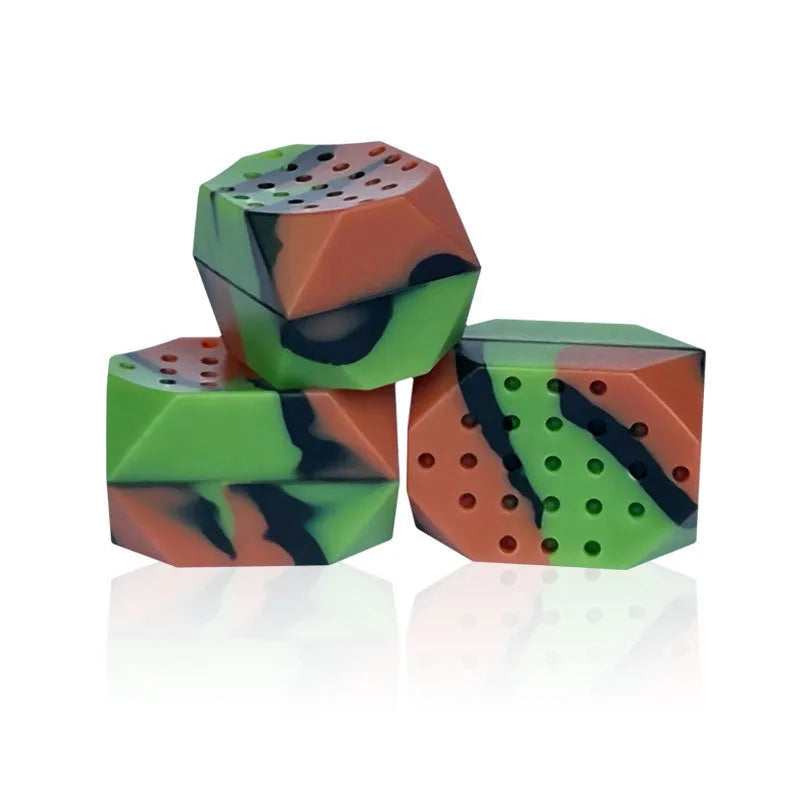 Two camouflage pattern silicone facial fitness balls for masseter exercise in transparent packaging