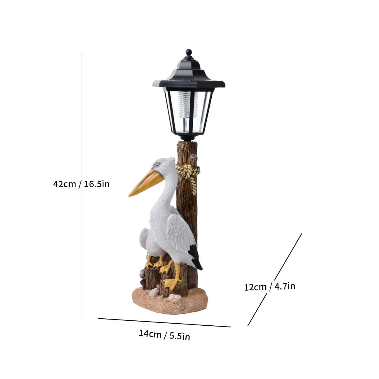 Solar hexagonal garden lamp with decorative resin figurine on plastic base for outdoor pathway lighting