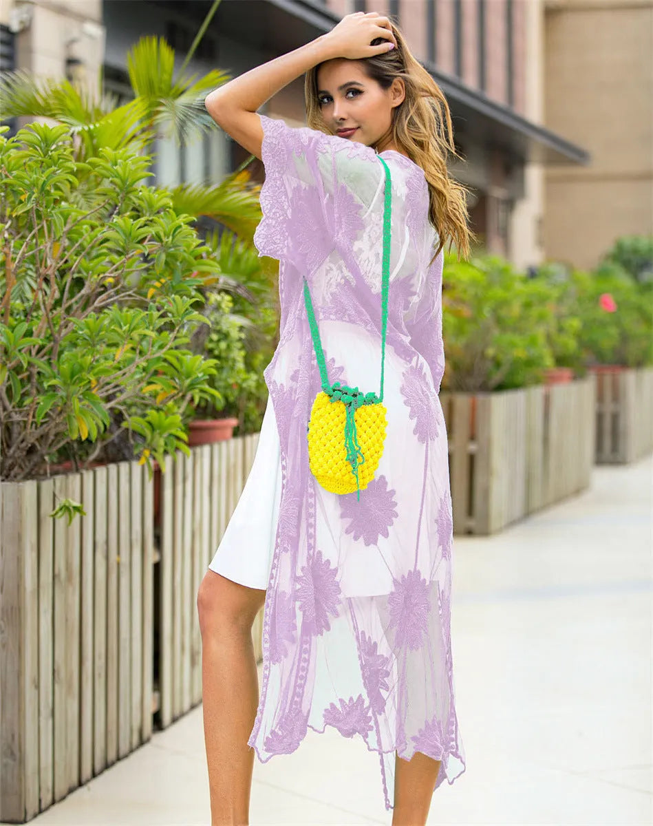Light purple beach dress with embroidery and cotton lining for swimming