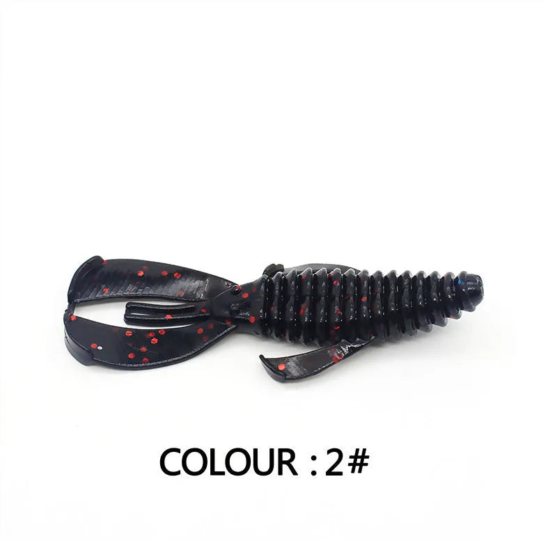 8cm PVC fishing soft bait lure in multiple colour variations against fishing tackle background