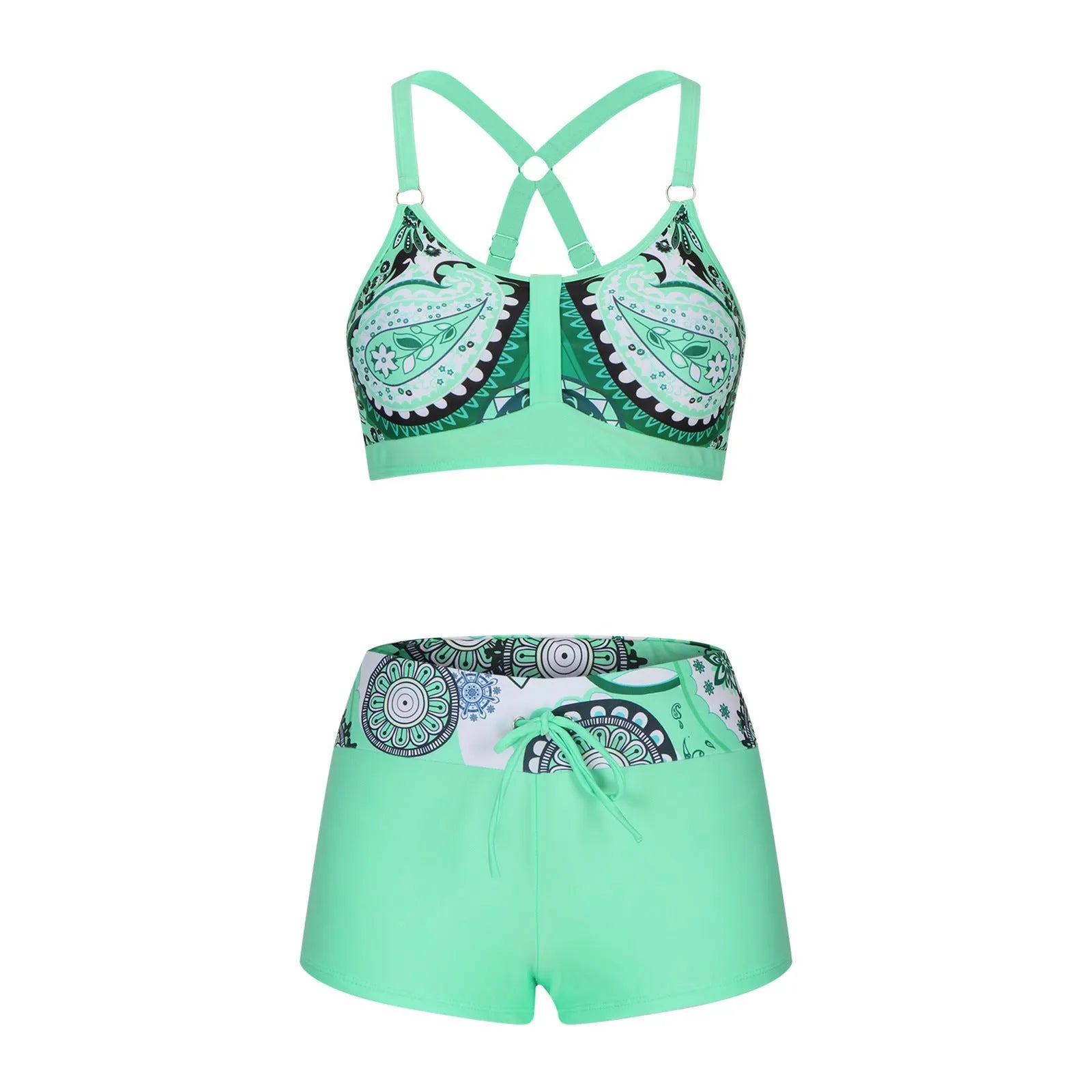 Women's floral print polyester bikini swimsuit in various colours with bra and briefs
