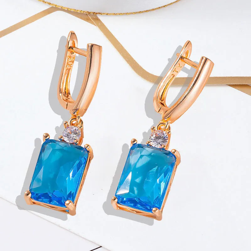 Square geometric drop earrings with gold or silver electroplated finish