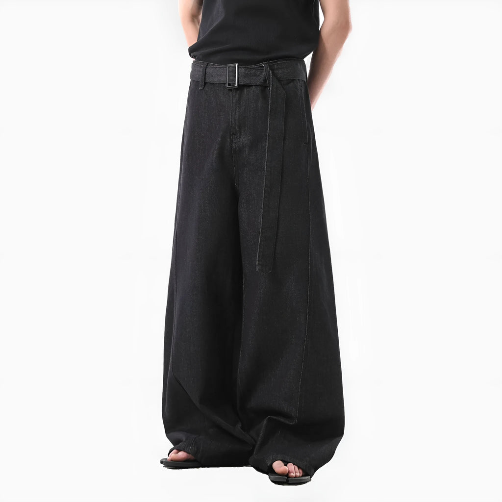 Black American retro high waist straight leg jeans with gold accents on a zip fly.