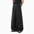 Black American retro high waist straight leg jeans with gold accents on a zip fly.