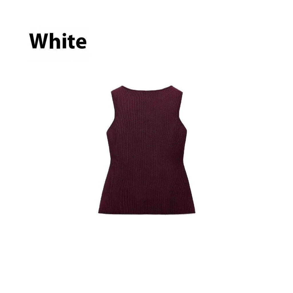 Dark red and white plain gold button sweater vest sleeveless viscose cardigan
