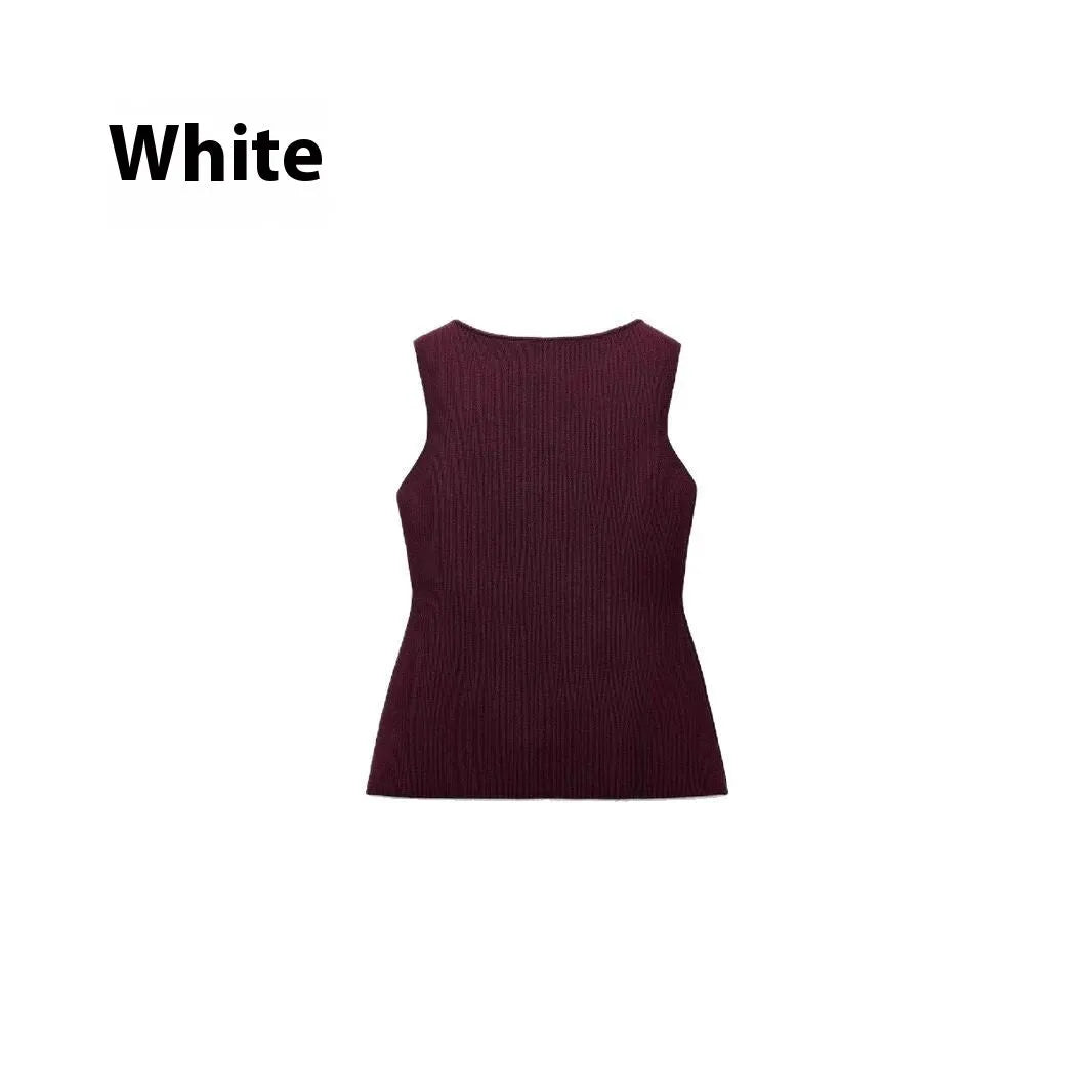 Dark red and white plain gold button sweater vest sleeveless viscose cardigan