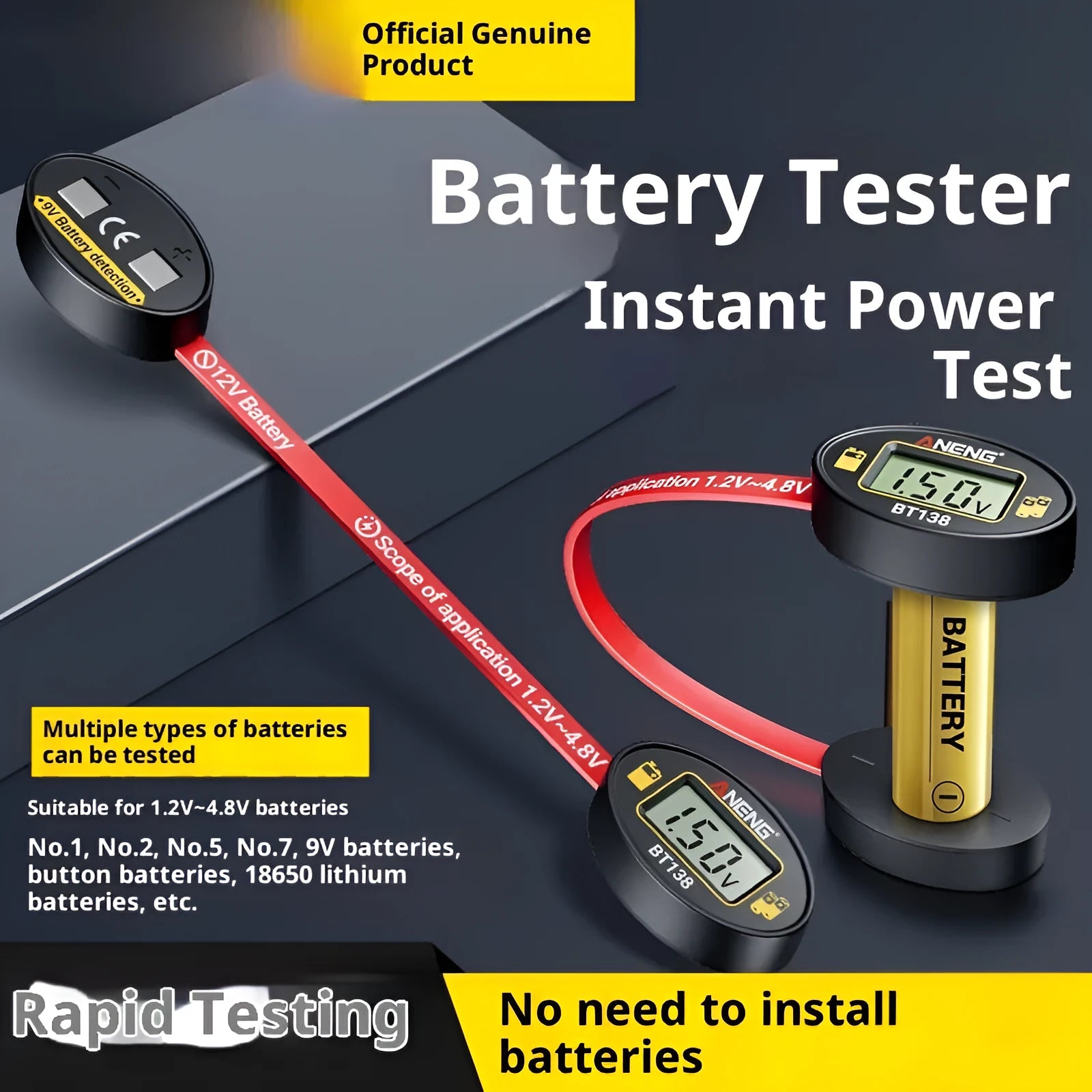BT138 magnetic digital display battery level detector for testing car and household batteries, no power required, portable design