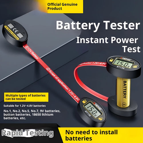 BT138 magnetic digital display battery level detector for testing car and household batteries, no power required, portable design