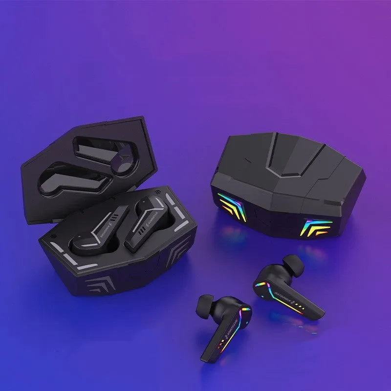 Small black Bluetooth earplug headset with low latency for sports and gaming