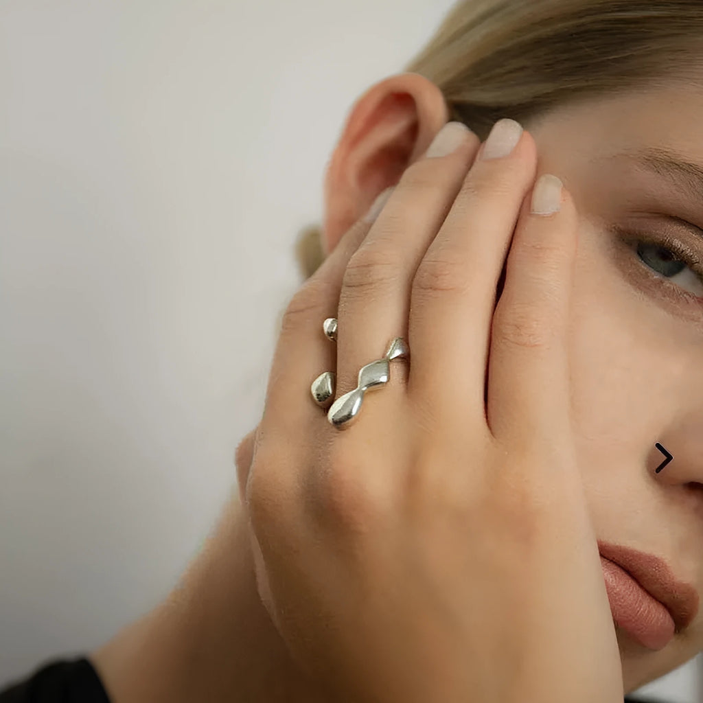 Gold or silver plated brass opening ring with circular sphere design for women