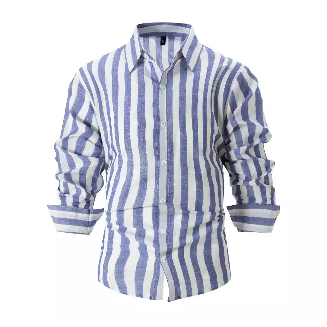 Men's striped casual shirt in loose fit with long sleeves and cardigan style
