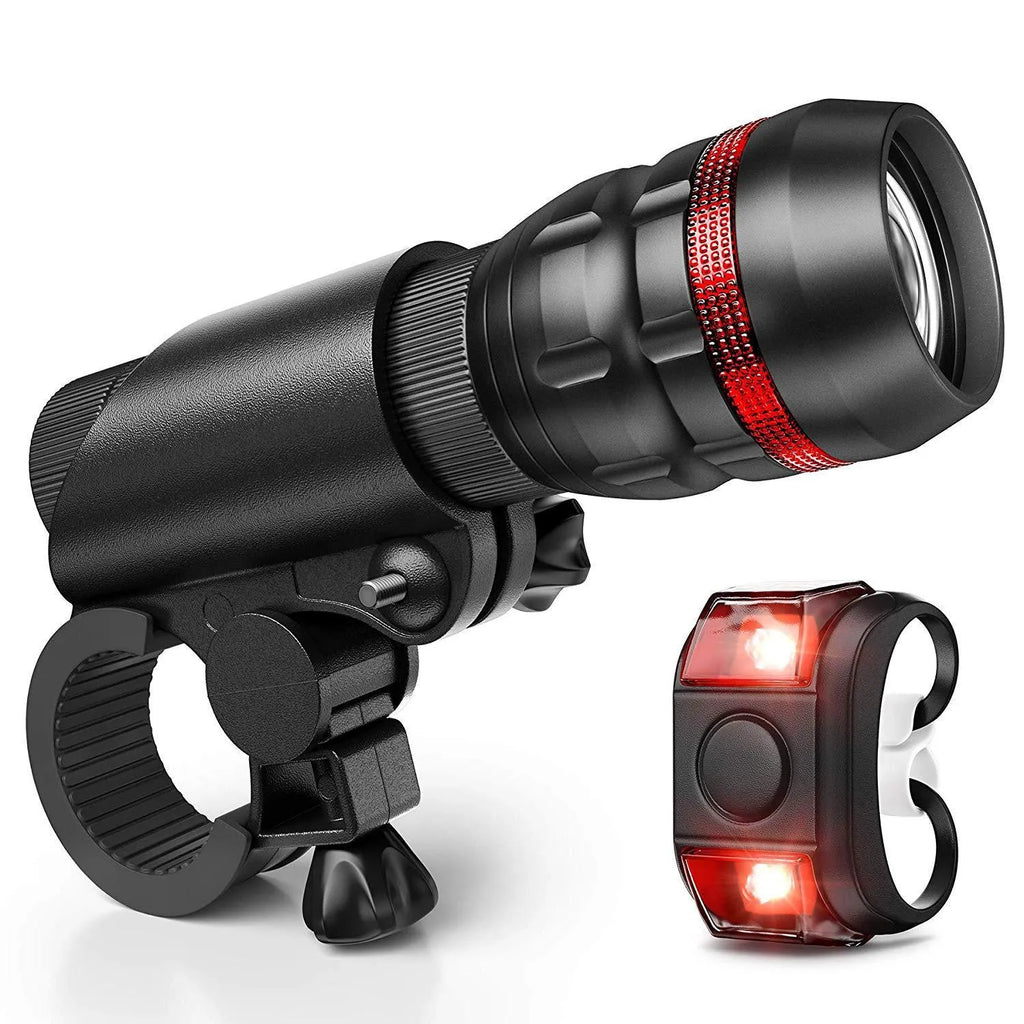 Bicycle headlight and taillight set with mounting bracket on a bike