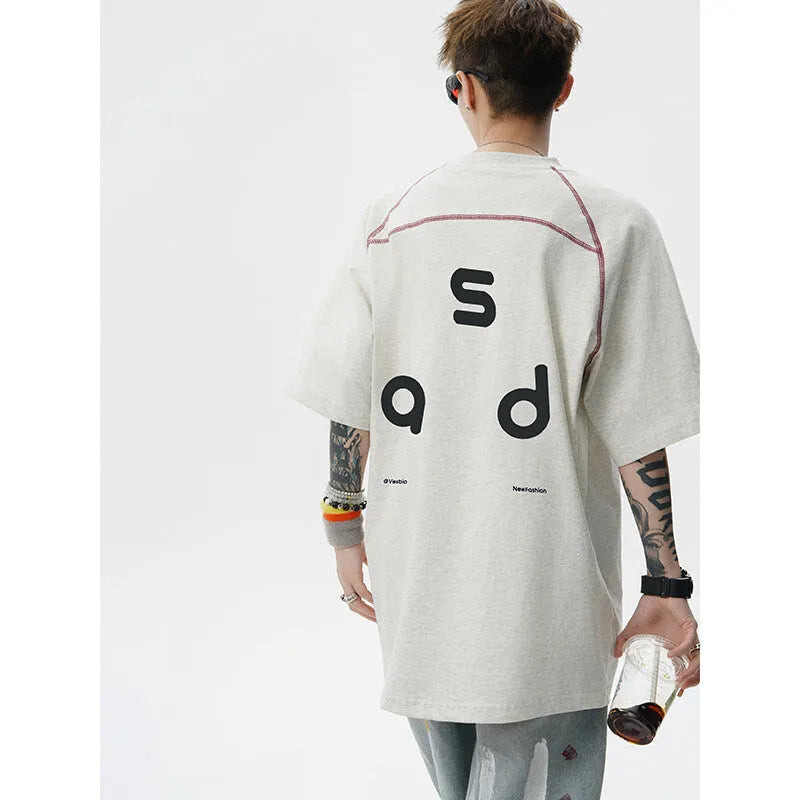 Cotton letter print short-sleeve T-shirt in loose-fitting design with round neck collar