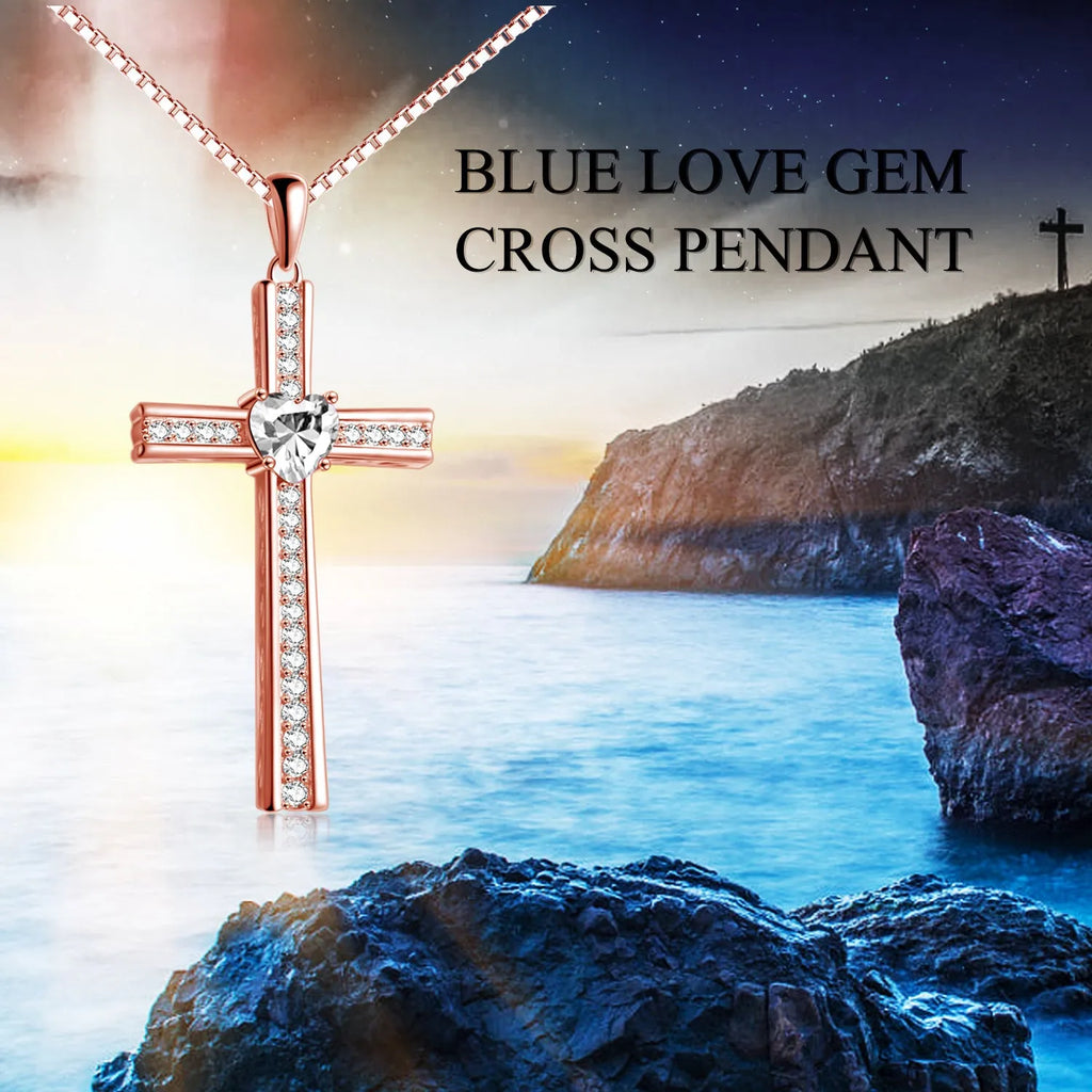 Birthstone rose gold plated cross necklace on 925 silver chain with adjustable 18+2 inch length