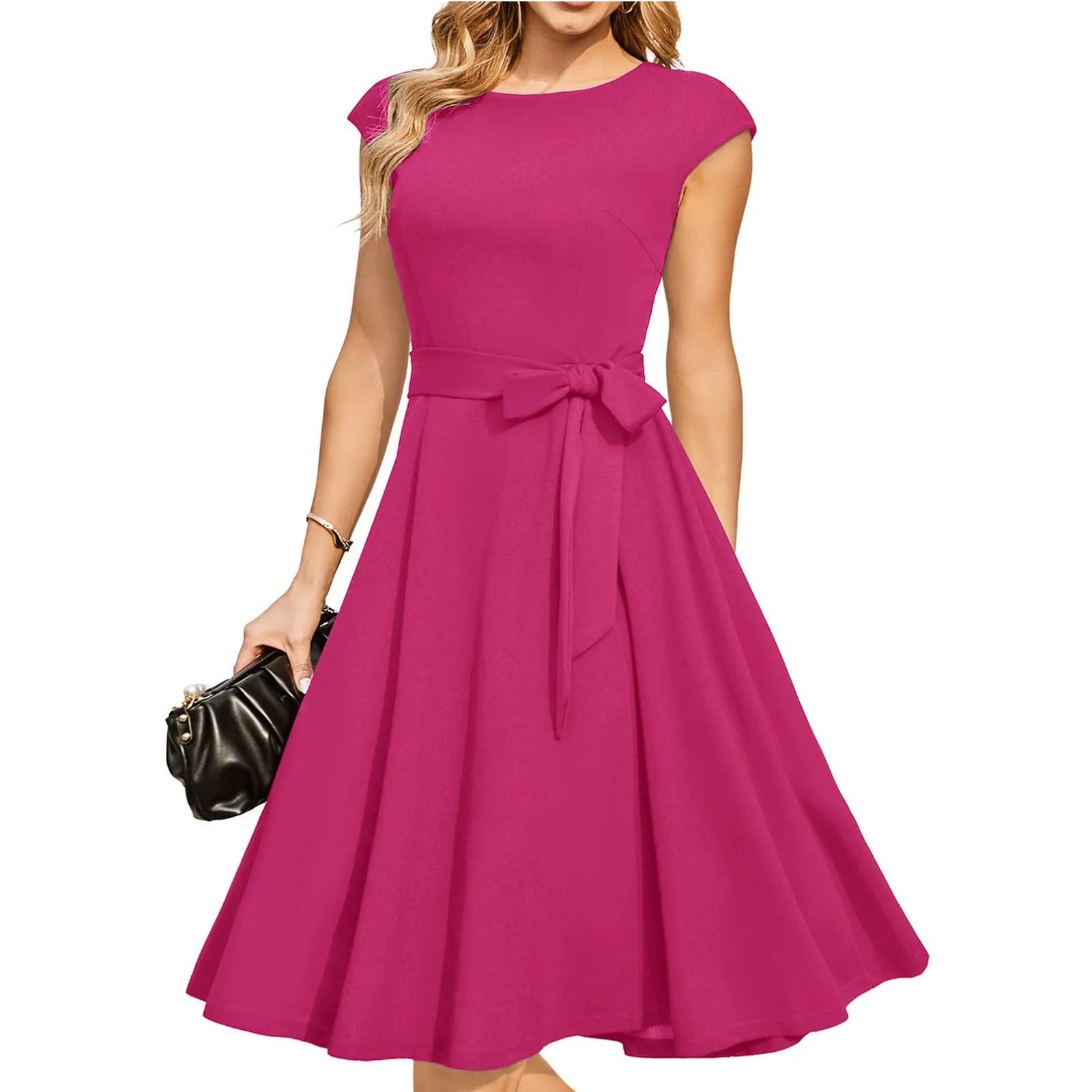 Sleeveless black formal dress with lace-up waist and oversized swing skirt