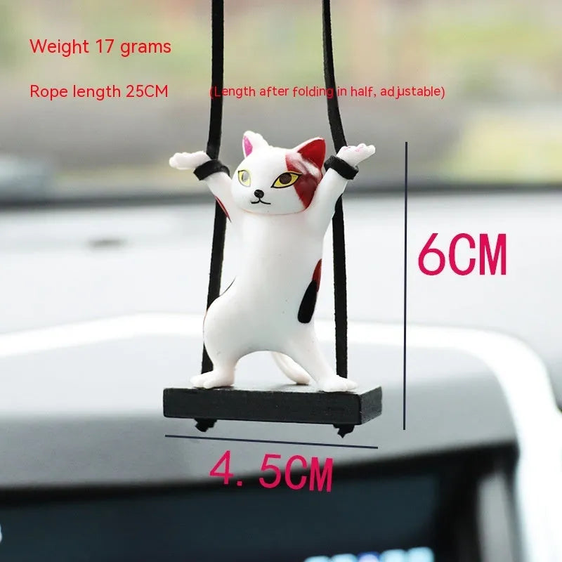Resin cartoon cat pendant for car interior decoration on a 25 cm adjustable rope.