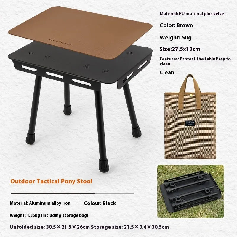 CLS aluminium folding camping stool in army green, shown extended as a seat and converted into a small table.