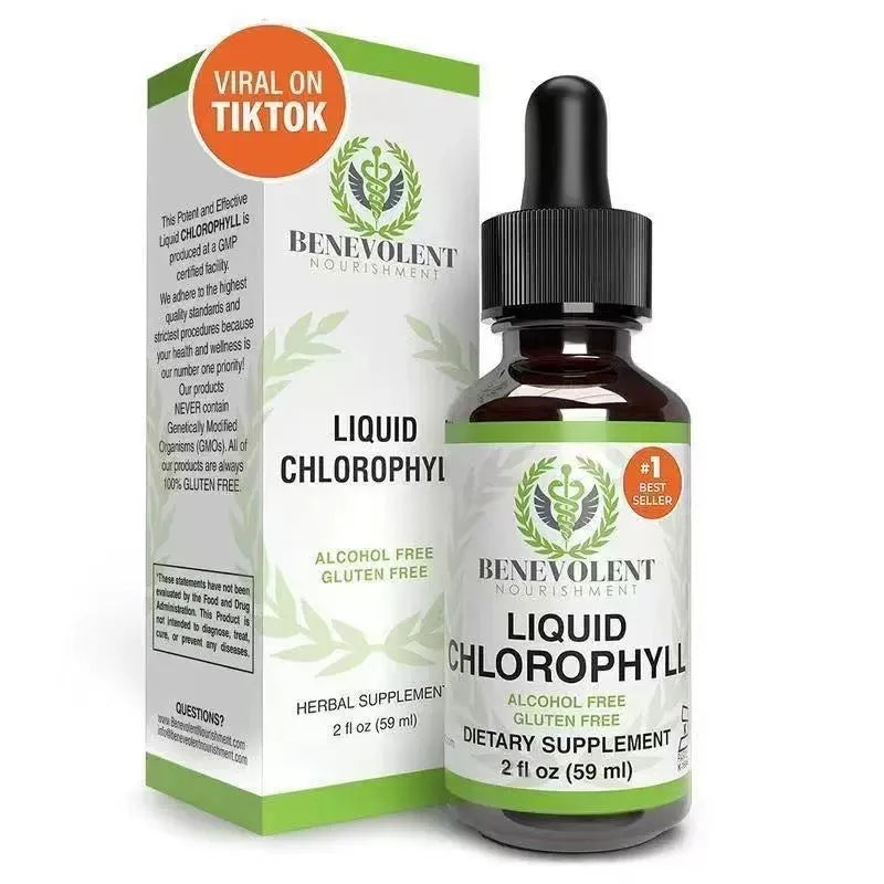 60ml bottle of natural chlorophyll liquid drops for body odour and intestinal care supplement