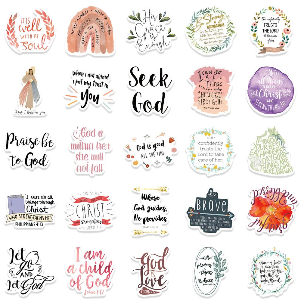 Set of 50 random design printed graffiti stickers on a sheet