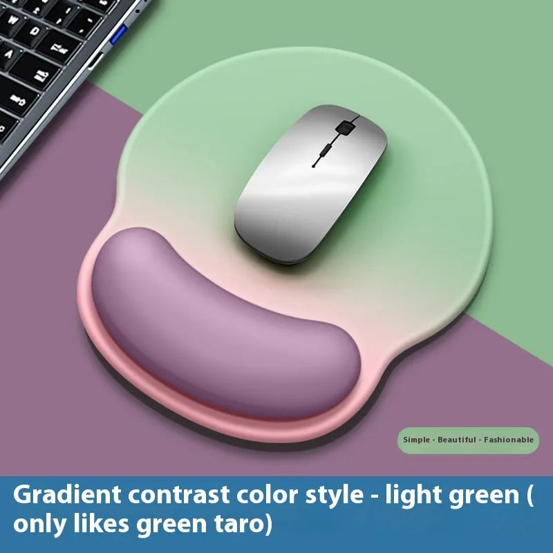 Silicone mouse mat with wrist support pad in gradient blue-black colour pattern