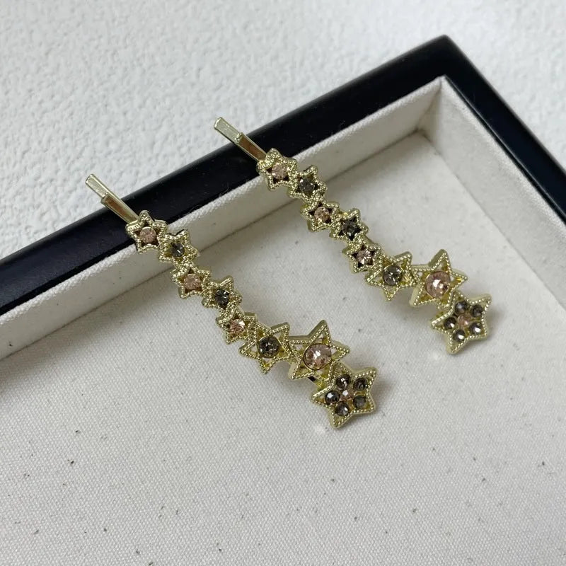 Gold rhinestone barrettes side hair clip with star charm for bangs
