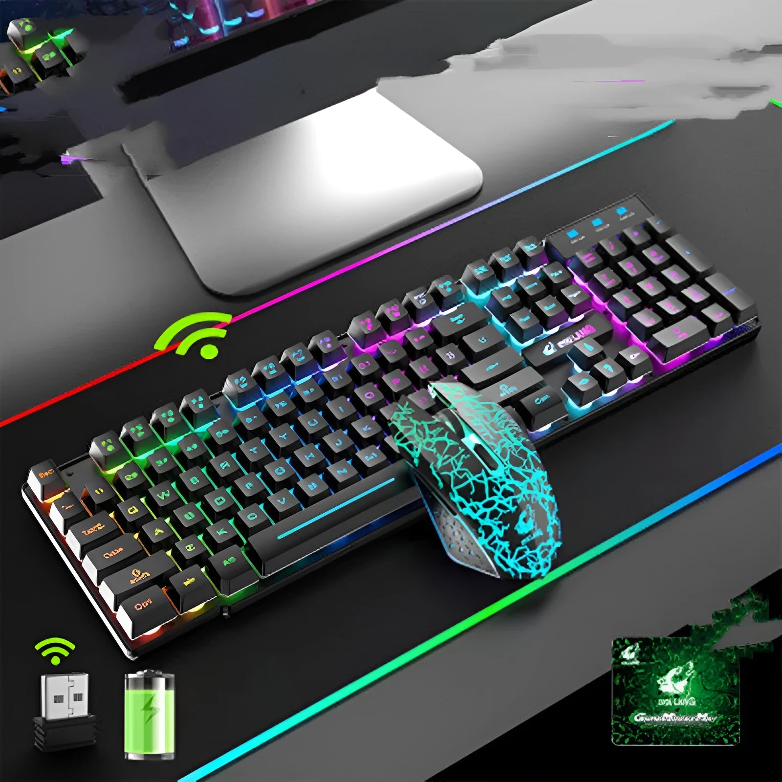T3 wireless charging keyboard and mouse set with backlit keys and ergonomic design
