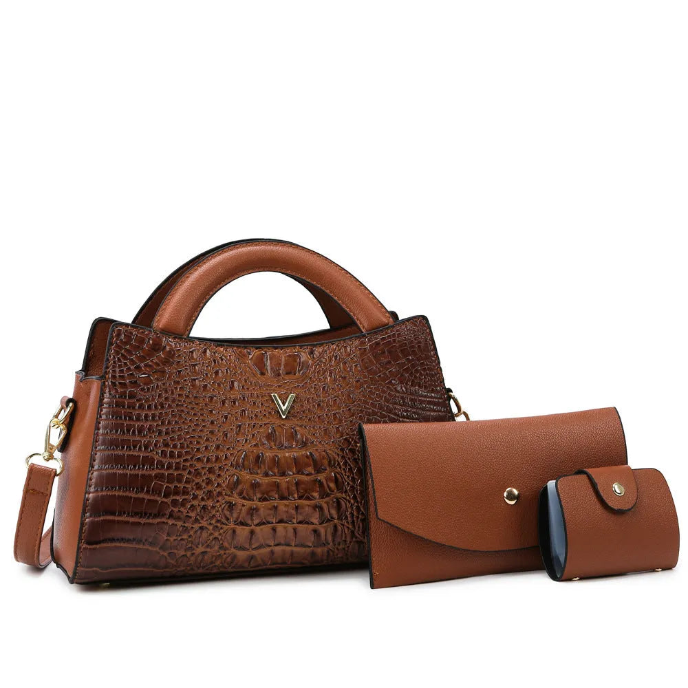 Women's square vertical crossbody handbag in crocodile-pattern PU leather with single shoulder strap