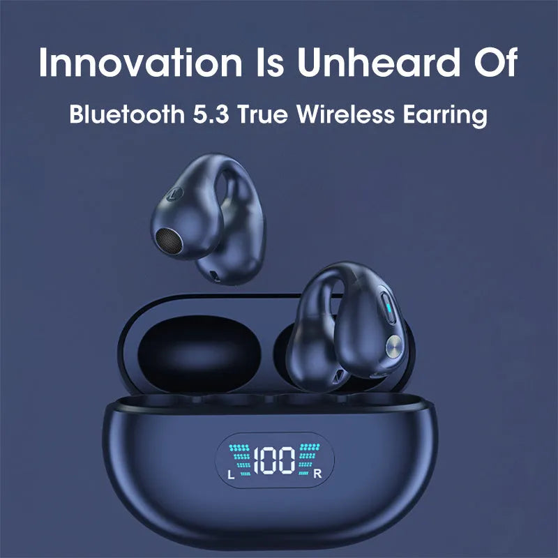 Q80 bone conduction Bluetooth headset clip in black, white, or khaki colour showing ear clip design.