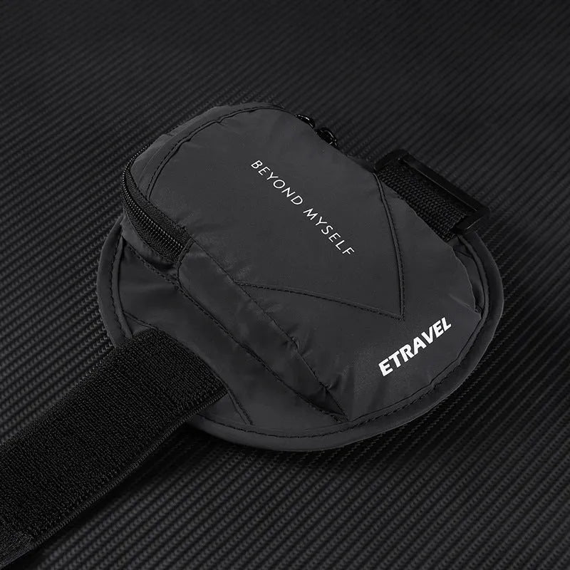 Reflective running arm bag with adjustable strap showing capacity for 7-inch phones