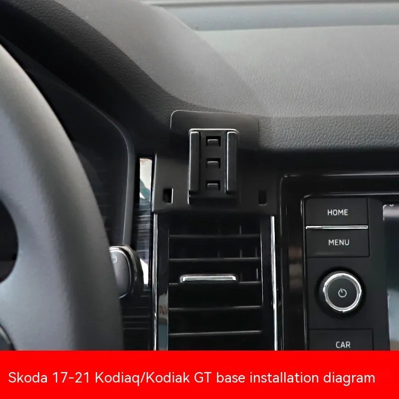 Snap-on car phone bracket mounted on Škoda air vent for mobile phone