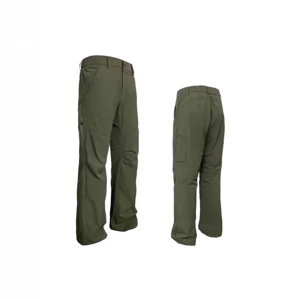 Men's Army Green casual trousers with 3D three-dimensional cutting and a deconstructing design detail on the leg.