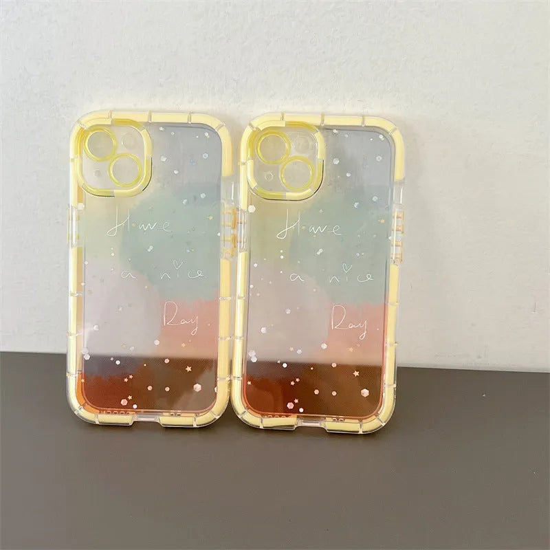Minimalist yellow-edged silicone phone case for iPhone 14 and other models on a table.