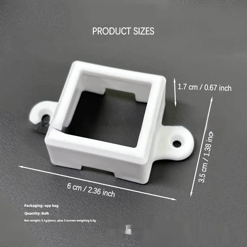 White plastic LED light protective lampshade with fixed bracket, dimensions 1.7cm by 6cm.