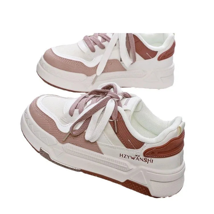 Children's high-increasing board shoes with thick rubber sole and synthetic leather upper in beige colour
