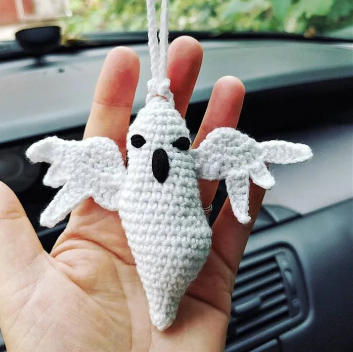 Hand-woven polyester car hanging ornament in cartoon design hanging from rear-view mirror