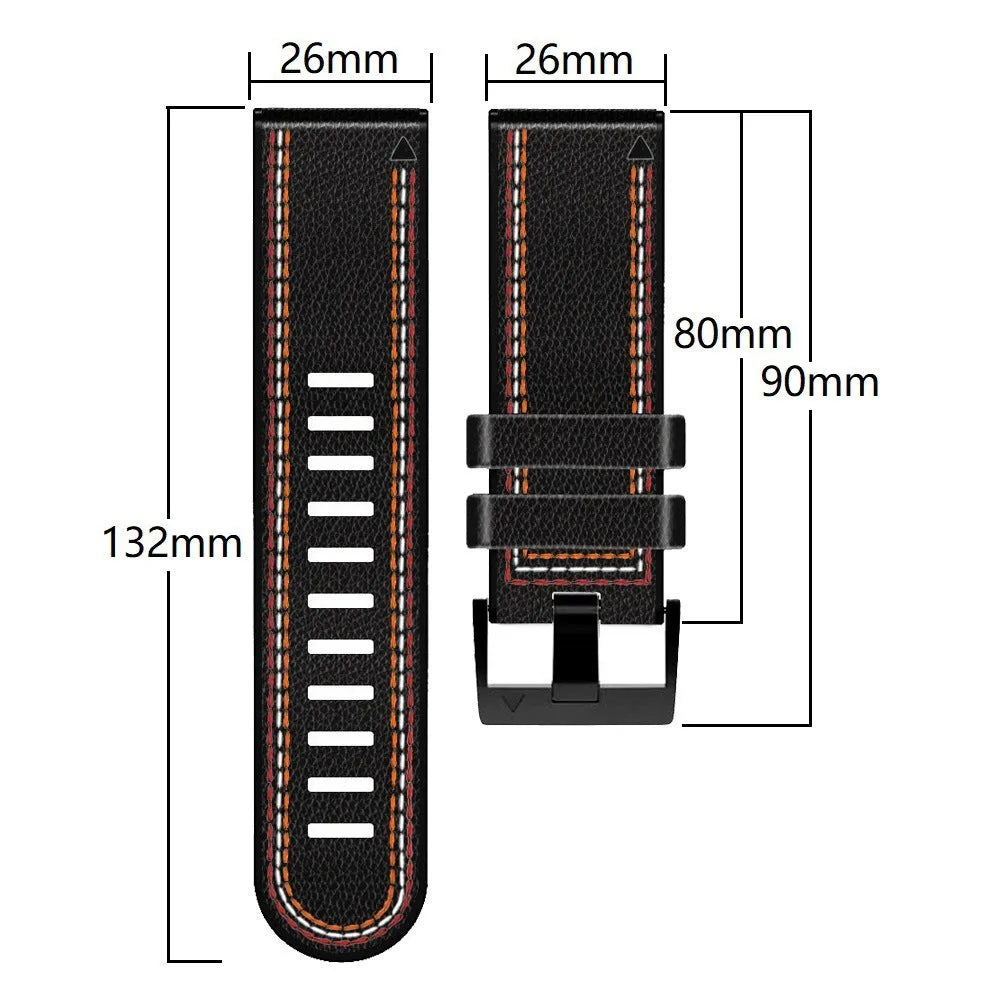 Quick release silicone leather watchband for Garmin Fenix watches in black, brown, light brown, or white.